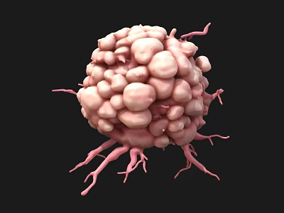 3D Rendered Pink Spherical Cell Like Structure With Thin Protrusions On Black Background 3d model
