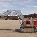 Heavy Duty Functional Excavator Connected To Trailer On Sandy Ground