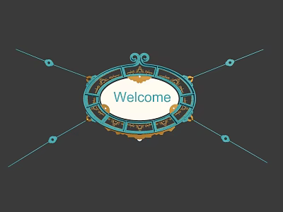 Welcome Sign With Decorative Frame Ornamental Lines And Blue Gold Accents 3d model