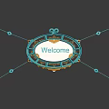 Welcome Sign With Decorative Frame Ornamental Lines And Blue Gold Accents