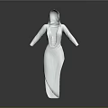 Simple Elegant White Hooded Dress With Long Sleeves And V Neckline