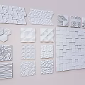 White Background Wall Decor With Various Geometric Patterns Textured Tiles And Shapes 3d model
