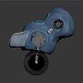 Blue Mechanical Robot Character With Wheel Design ORT Logo And Cross Symbol