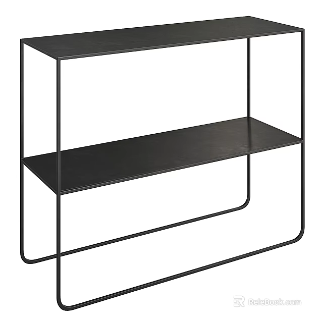 Modern Black Functional Desk With Metal Frame And Multi Tier Shelves 3d model 