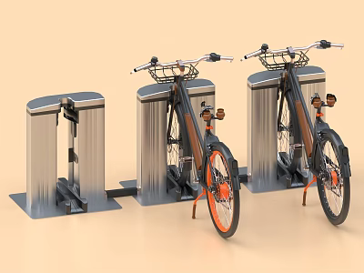 Modern Public Bicycle Charging Stations With Two Parked Bikes And Silver Design 3d model