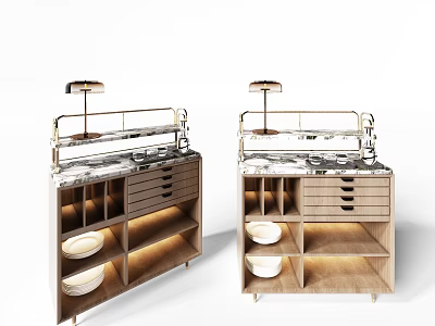 Modern Wooden Sideboard Featuring Metal Shelf Table Lamp Drawers Open Compartments And Interior Lighting 3d model
