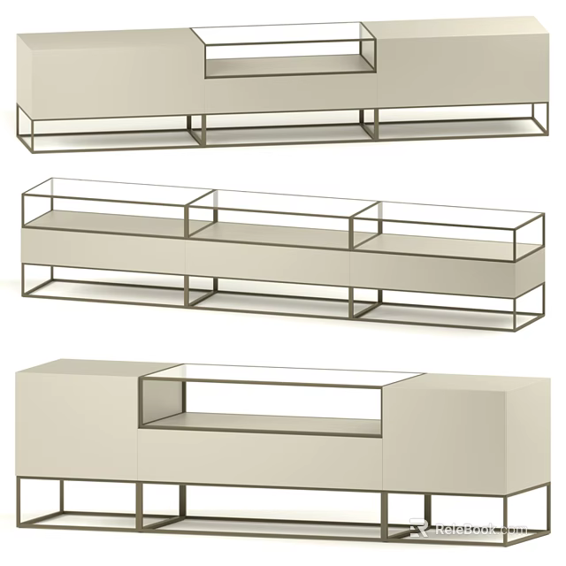 Modern Dresser Designs With Metal Frame And Open Closed Storage Spaces 3d model 