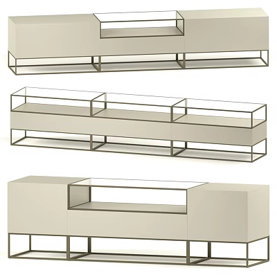 Modern Dresser Designs With Metal Frame And Open Closed Storage Spaces 3d model