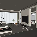 Modern Living and Dining Area Interior With Sofa TV Dining Table and Artwork
