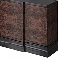 Wooden Entryway Console And Side Cabinet With Intricate Pattern Design And Black Base