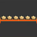 Red Industrial Equipment Storage Rack With Multiple Golden Circular Components