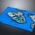3D Terrain Model Showcasing Island Landmass Blue Ocean And Detailed Topographic Features