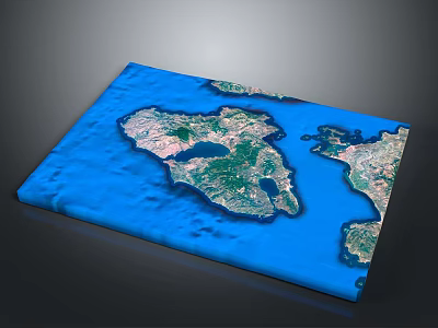 3D Terrain Model Showcasing Island Landmass Blue Ocean And Detailed Topographic Features 3d model