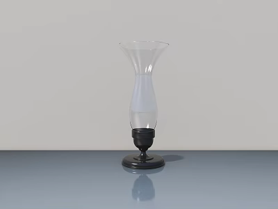 Modern Table Lamp With Transparent Vase Shaped Shade And Black Base On Gray Tabletop 3d model