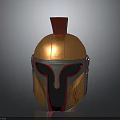 Golden Red Warrior Helmet With Silver Visor And Red Crest Design Details