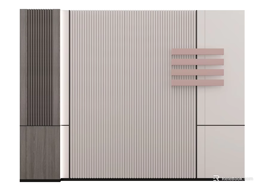 Modern Bed Accent Wall With Vertical Slats And Panels 3d model