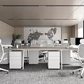 Modern Public Office Space Interior With Long Desks White Chairs Computers And World Map 3d model
