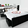 Modern Bedroom Interior With Double Bed Black Headboard White Comforter Red Decor 3d model