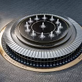 Circular Multi Tiered Water Fountain With Central Jets And Keyboard Like Decorations