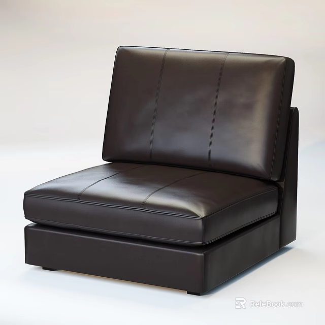 Dark Brown Leather Single Sofa With Stitched Details And Modern Minimalist Design 3d model 