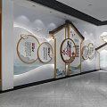 Traditional Chinese Culture Education Reception Area With Fan Shaped Background Wooden Counter And Plants