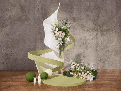 White and green wedding ribbon wedding floral ceremony area welcome area display area photo area floral white and green wedding floral beauty 3d model