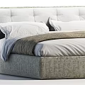 Modern Gray Upholstered Double Bed With Padded Headboard And Soft Comforter 3d model