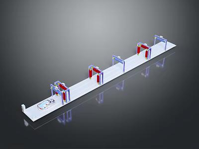 Household Items Display Stand With Multiple Compartments Red Blue Accents And White Countertop 3d model