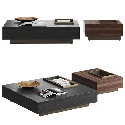 Modern Wooden Coffee Table With Tray Books And Decorative Bowl 3d model