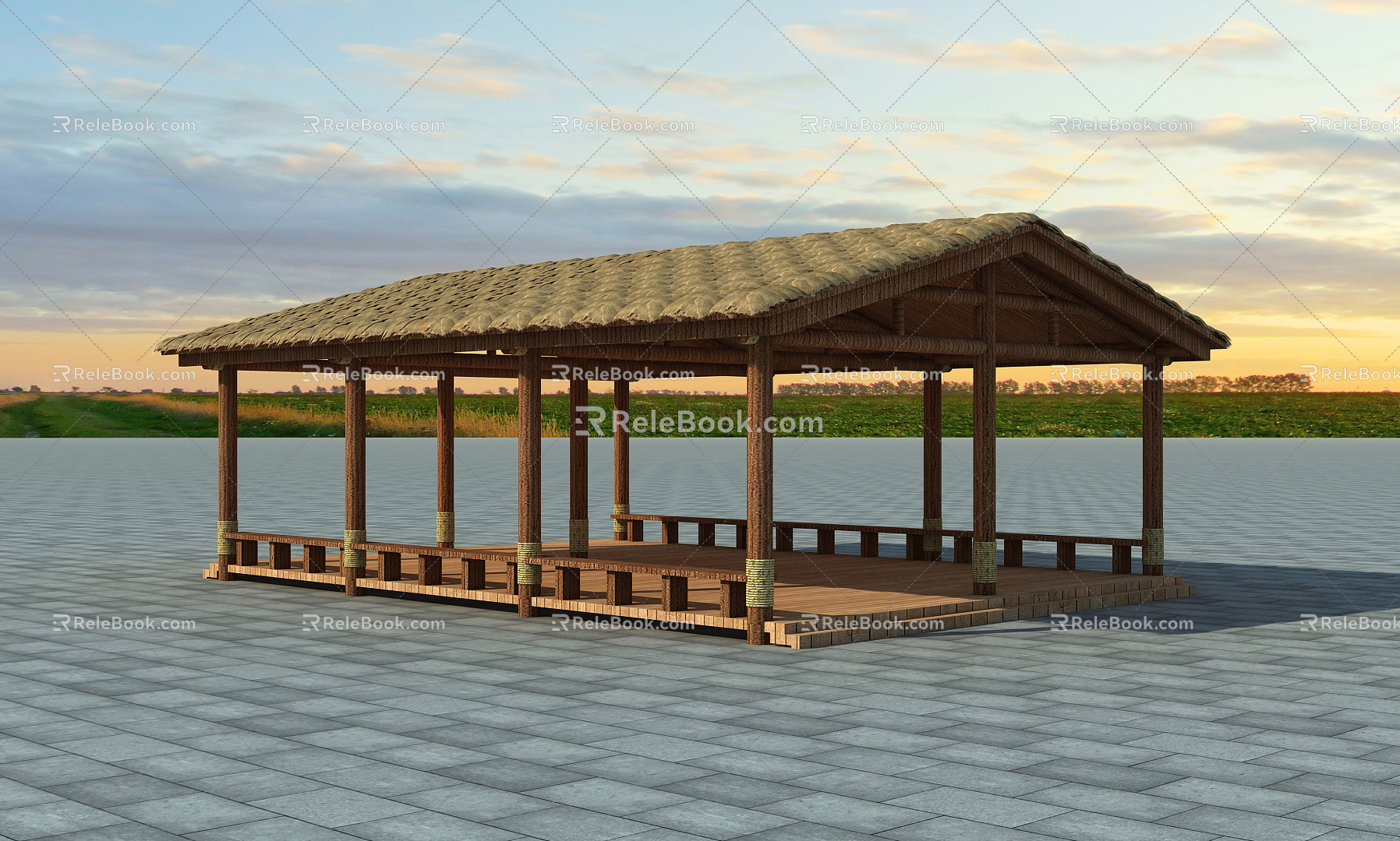 new chinese style pavilion thatched pavilion 3d model