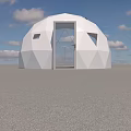 White Polyhedral Geodesic Dome Guesthouse With Open Door Windows And Blue Sky 3d model