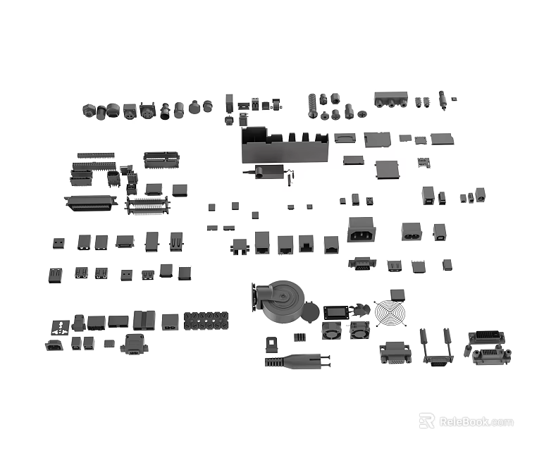 Assorted Mechanical Components And Small Parts Collection On White Background 3d model