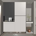 Modern Entryway With White And Gray Cabinetry Shoes Plant And Decorative Items