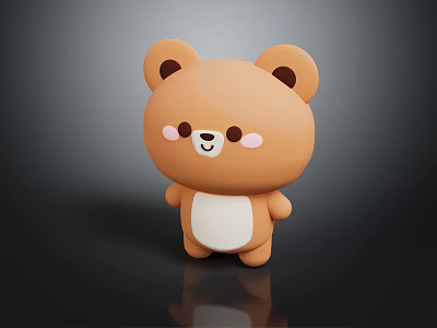 Cute Brown Cartoon Bear Doll With White Belly And Pink Cheeks 3d model