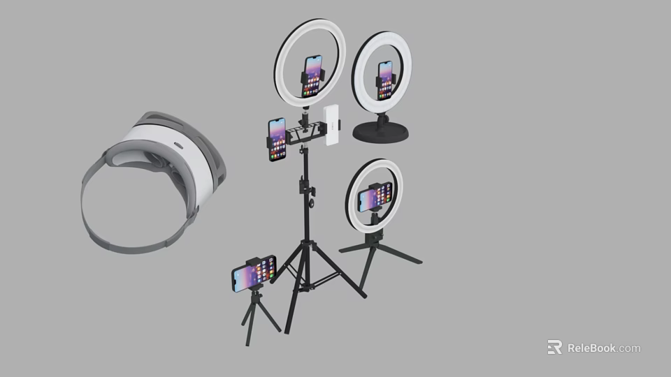 Iron Art Ring Light Phone Stands with Tripod and VR Headset Gear 3d model 