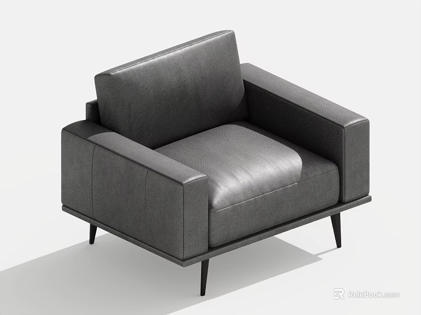Gray Leather Single Sofa With Modern Minimalist Design And Black Thin Legs 3d model 