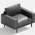 Gray Leather Single Sofa With Modern Minimalist Design And Black Thin Legs 3d model