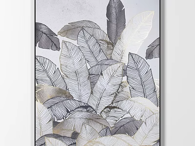 Decorative Wall Frame With Black White Gold Leaf Art Pattern For Home Decor 3d model