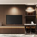 Modern Hotel Guest Room Interior With Wooden Wall Paneling TV Shelves Wardrobe And Wine Cabinet