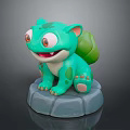 Cute Green Creature Character With Big Eyes Sitting On Gray Stone Base Figurine