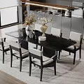 Modern Black Dining Table Set With Six Chairs Vases And Decorations In Kitchen 3d model