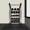 Organized Fitness Equipment Storage Rack With Dumbbells And Kettlebells In Indoor Gym