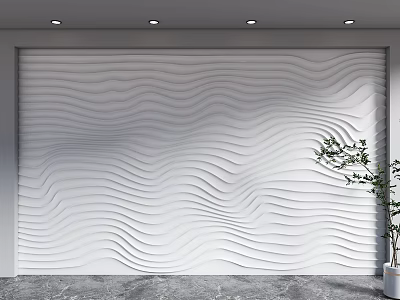 Modern White Wavy Textured Sofa Background Wall With Plant 3d model