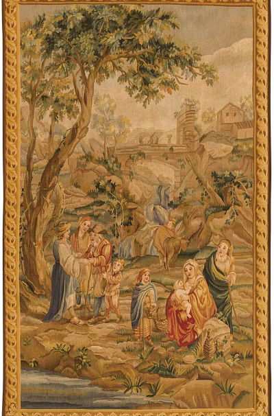 Square Carpet Featuring Vintage Classical Landscape People Trees And Ancient Building 3d model