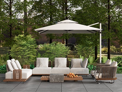 Minotti outdoor sofa coffee table combination umbrellas model