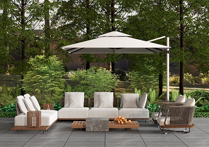 Minotti outdoor sofa coffee table combination umbrellas 3d model