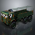 Green Camouflage Military Truck With Open Cargo Bed Metal Rack And Spare Tire