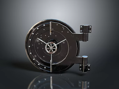 Circular Metal Vault Door With Star Shaped Lock Rivets And Hinges 3d model