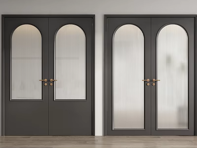 Black Double Doors With Ribbed Glass And Golden Handles In Modern Interior 3d model