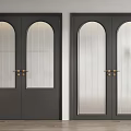 Black Double Doors With Ribbed Glass And Golden Handles In Modern Interior